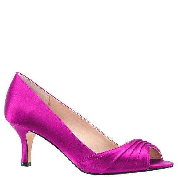 Nina Shoes - NINA CHUZARE SATIN SUEDETTE PEEP-TOE LOW-HEEL PUMP